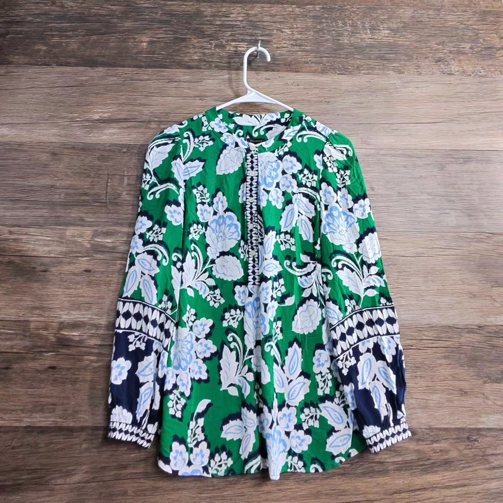 Talbots Green and Blue Patterned Blouse